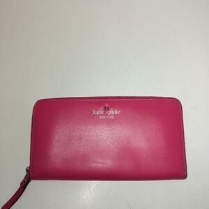 Kate Spade Pink Long Wallet with Polka Dot Lining Zip-Around Continental Wallet